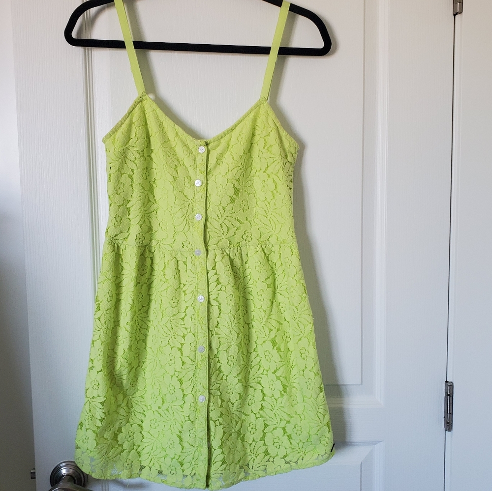 VOLCOM Fit and Flare Neon Green Lace Dress sz. Sm